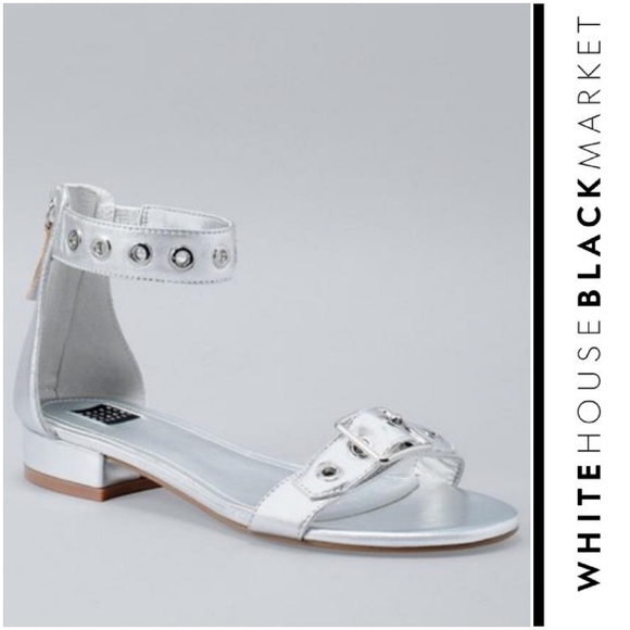 White House Black Market Shoes - Edgy Silver Leather WHBM Grommet Sandals